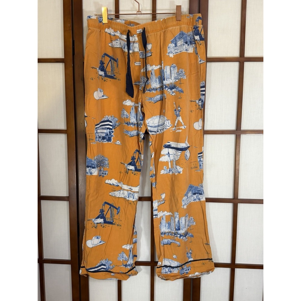 Katie Kime Orange Navy Houston Toile Pajama Pants Medium